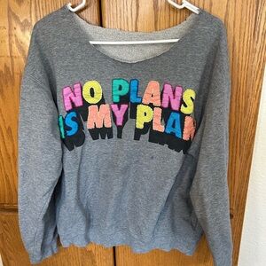 Gray Sweatshirt with Colorful Text